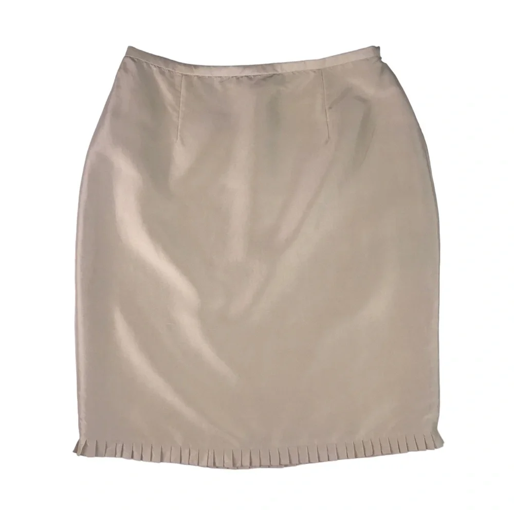 Maggy London Silk Skirt SZ 8 Pleat Hem Pencil Quiet Luxury Wedding Guest Dressy
